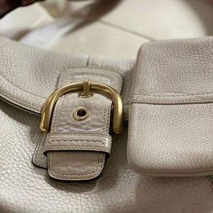 White Genuine Leather Hobo Coach Purse
